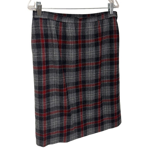 Vintage Pendleton Virgin Wool Skirt Red Gray Plaid 30” Waist Academia Preppy - Picture 1 of 6